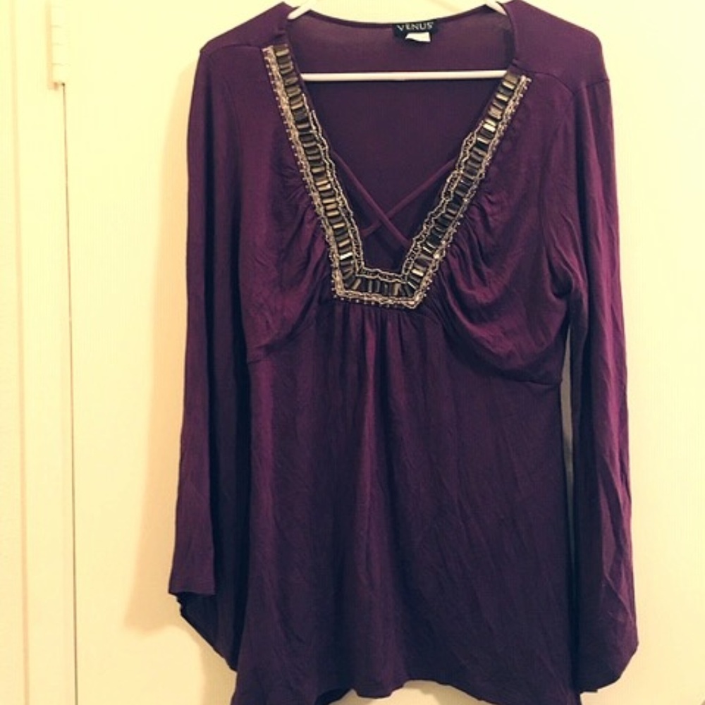 Venus purple beaded long sleeve Sz L or XL